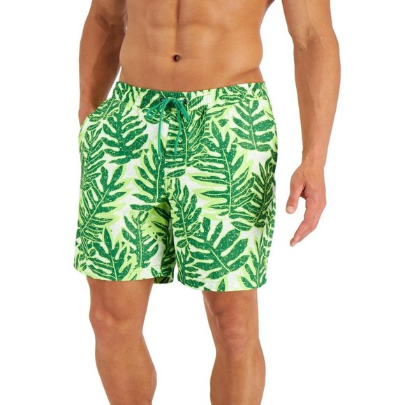 Club Room Men's Bold Leaves 7" Swim Trunks Mesh Size  XXL Green Garden B1620AFA - Picture 1 of 2